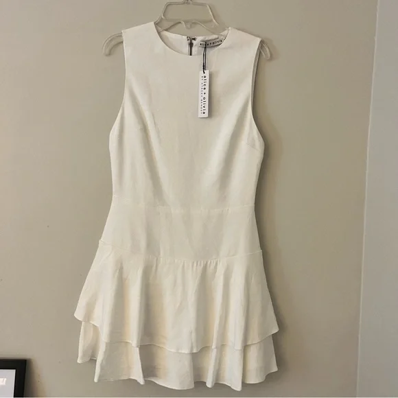 Alice + Olivia Palmira Linen Ruffle Sleeveless Mini Dress White 2 NWT - Picture 3 of 15